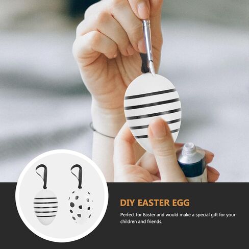 24 قطعة من بيض عيد الفصح المعلق من بريتيزوم، زينة بيض عيد الفصح البلاستيكية باللونين الأسود والأبيض لتزيين الشجرة، أعمال الرسم اليدوية للمنزل in Kuwait