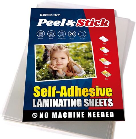 Huntz Self-Adhesive Laminating Sheets, Letter Size(9 x 12 Inches / 4 Mil), Clear, Pack of 50, HT-LMS50P in Saudi Arabia
