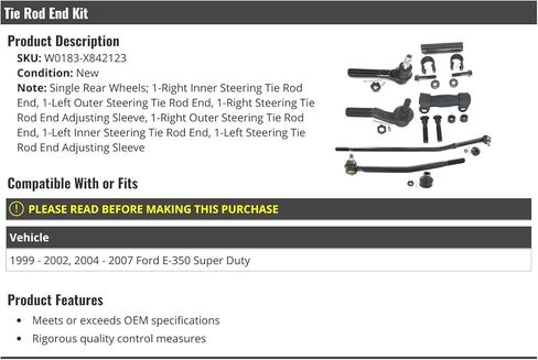 Tie Rod End Kit - Compatible with 1999-2002, 2004-2007 Ford E350 Super Duty in Saudi Arabia