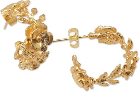 NOVICA Handmade .925 Sterling Silver 22k Gold Plated Halfhoop Earrings with Floral Details Indonesia [0.9 in L x 0.4 in W x 0.7 in D] 'Aura of The Golden Flower' in Saudi Arabia