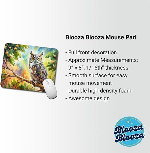 Great Horned Owl in Tree Watercolor Low Profile Mouse Pad Mat in Kuwait
