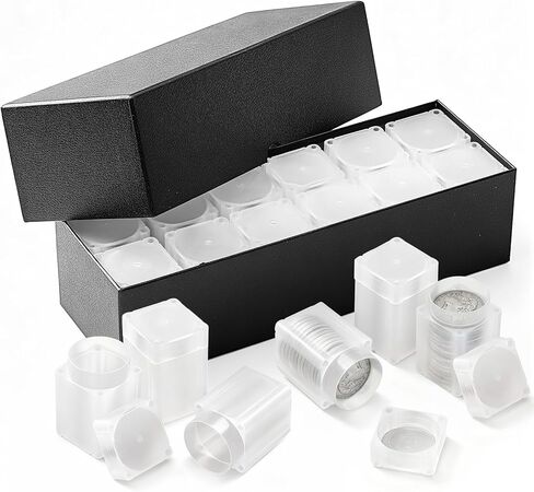 Qunclay 12 Pcs Square Silver Eagles Coin Tubes with 1 Storage Box Plastic Clear Holders with Lid for Coins Collection Supplies, Inner Diameter 40.6 MM in Saudi Arabia
