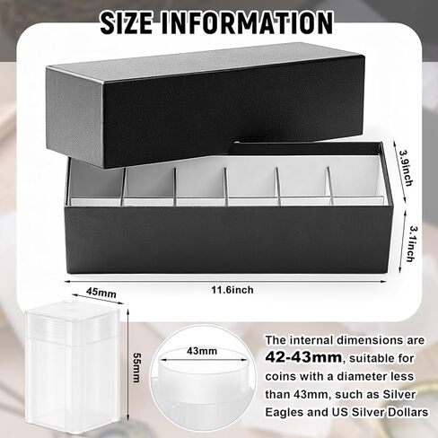 Qunclay 12 Pcs Square Silver Eagles Coin Tubes with 1 Storage Box Plastic Clear Holders with Lid for Coins Collection Supplies, Inner Diameter 40.6 MM in Saudi Arabia