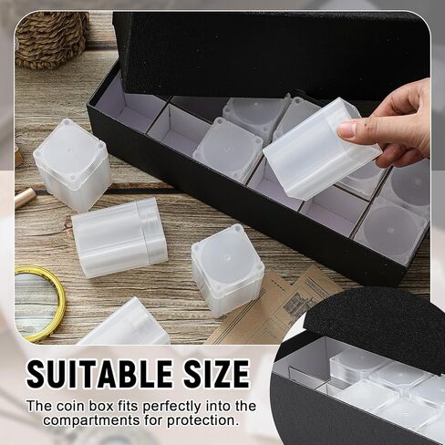 Qunclay 12 Pcs Square Silver Eagles Coin Tubes with 1 Storage Box Plastic Clear Holders with Lid for Coins Collection Supplies, Inner Diameter 40.6 MM in Saudi Arabia