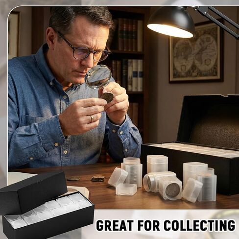 Qunclay 12 Pcs Square Silver Eagles Coin Tubes with 1 Storage Box Plastic Clear Holders with Lid for Coins Collection Supplies, Inner Diameter 40.6 MM in Saudi Arabia