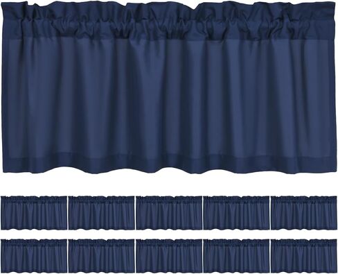 10 Panels Blackout Curtain Valances for Kitchen Living Room Bathroom Bedroom, 52" x 18" Navy Blue Valances for Windows Rod Pocket Short Curtains for Small Window, Thermal Insulated Valance in Kuwait