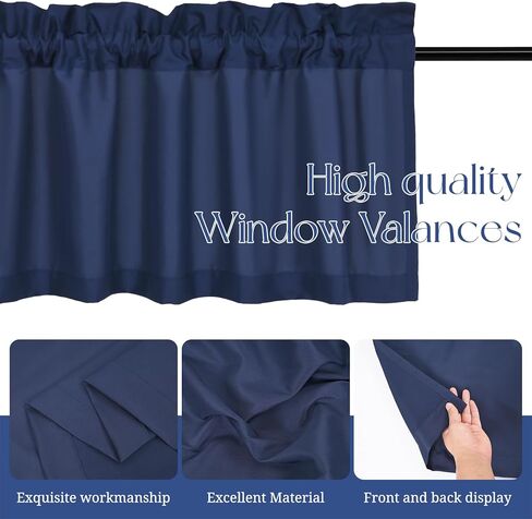 10 Panels Blackout Curtain Valances for Kitchen Living Room Bathroom Bedroom, 52" x 18" Navy Blue Valances for Windows Rod Pocket Short Curtains for Small Window, Thermal Insulated Valance in Kuwait