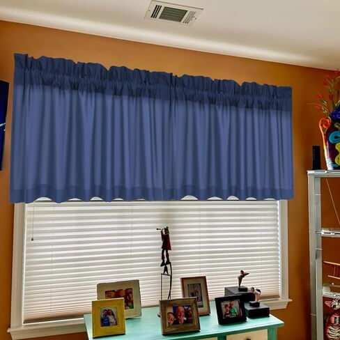 10 Panels Blackout Curtain Valances for Kitchen Living Room Bathroom Bedroom, 52" x 18" Navy Blue Valances for Windows Rod Pocket Short Curtains for Small Window, Thermal Insulated Valance in Kuwait