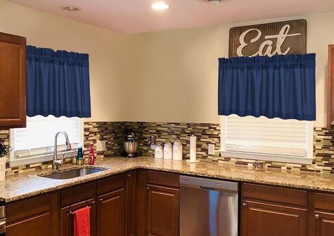 10 Panels Blackout Curtain Valances for Kitchen Living Room Bathroom Bedroom, 52" x 18" Navy Blue Valances for Windows Rod Pocket Short Curtains for Small Window, Thermal Insulated Valance in Kuwait