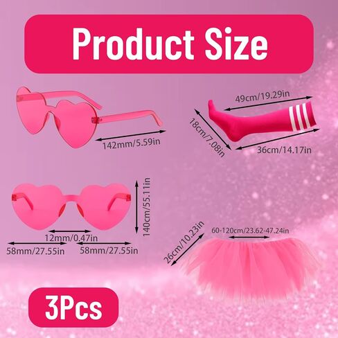 طقم توتو وردي فاقع مكون من 3 قطع، طقم ملابس توتو وردي للبالغين مع جوارب ونظارات، زي تنورة باليه نسائي للرقص، والحفلات، والحفلات التنكرية، مصنوع من مادة التول الناعمة، مقاس مريح in Kuwait