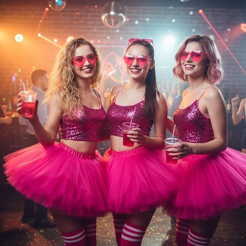 طقم توتو وردي فاقع مكون من 3 قطع، طقم ملابس توتو وردي للبالغين مع جوارب ونظارات، زي تنورة باليه نسائي للرقص، والحفلات، والحفلات التنكرية، مصنوع من مادة التول الناعمة، مقاس مريح in Kuwait