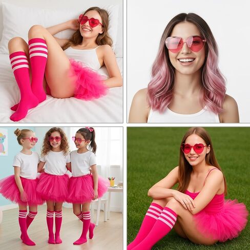 طقم توتو وردي فاقع مكون من 3 قطع، طقم ملابس توتو وردي للبالغين مع جوارب ونظارات، زي تنورة باليه نسائي للرقص، والحفلات، والحفلات التنكرية، مصنوع من مادة التول الناعمة، مقاس مريح in Kuwait