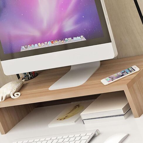 Monitor Stand Riser, Desktop Computer Monitor Stand, Office Desk Accessories with Extra Storage Space, Ideal for Desktop Notebook Laptop Printer Elevated Base (Light Walnut) (Light Walnut) in Kuwait