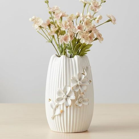 White Ceramic Vase - 9 Inch 3D Modern Vase for Centerpieces, Minimalist Decorative Vases Home Decor, Bathroom, Shelf, Kitchen, Living Room, Table Decor in Saudi Arabia