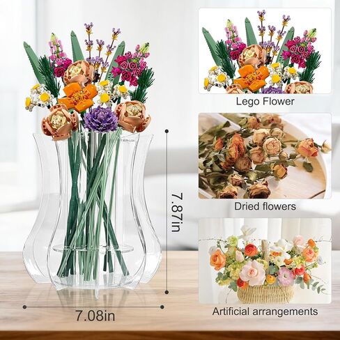 مزهرية لباقة زهور ليغو، حامل عرض أكريليك متوافق مع مجموعات ليغو النباتية، ورود عباد الشمس، لمحبي مجموعة بناء زهرة ليغو، شفاف كريستالي in Kuwait