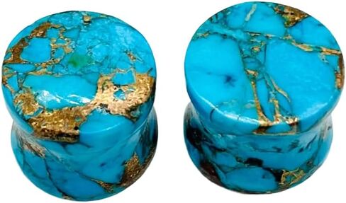 Natural American Copper Turquoise Gemstone Double Flared Ear Plugs | Handmade Stone Body Jewelry | Organic Gauges for Stretched Ears | Healing Crystal Plug Set – By BodyJewels009 in Kuwait