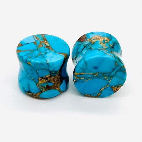 Natural American Copper Turquoise Gemstone Double Flared Ear Plugs | Handmade Stone Body Jewelry | Organic Gauges for Stretched Ears | Healing Crystal Plug Set – By BodyJewels009 in Kuwait