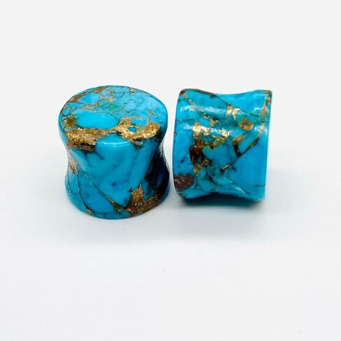 Natural American Copper Turquoise Gemstone Double Flared Ear Plugs | Handmade Stone Body Jewelry | Organic Gauges for Stretched Ears | Healing Crystal Plug Set – By BodyJewels009 in Kuwait