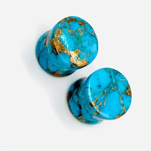 Natural American Copper Turquoise Gemstone Double Flared Ear Plugs | Handmade Stone Body Jewelry | Organic Gauges for Stretched Ears | Healing Crystal Plug Set – By BodyJewels009 in Kuwait