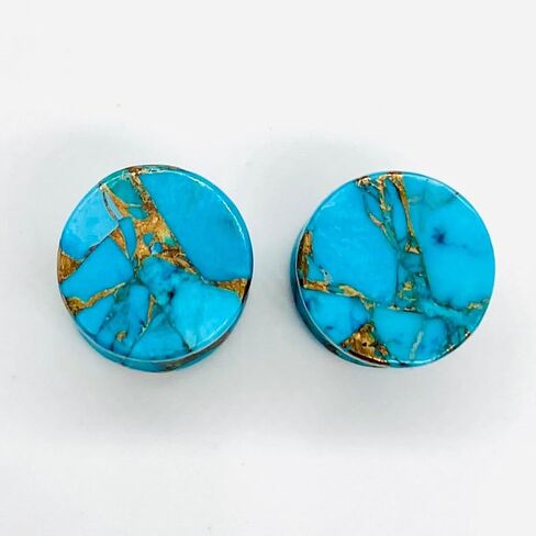 Natural American Copper Turquoise Gemstone Double Flared Ear Plugs | Handmade Stone Body Jewelry | Organic Gauges for Stretched Ears | Healing Crystal Plug Set – By BodyJewels009 in Kuwait