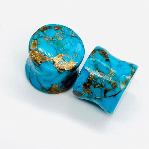 Natural American Copper Turquoise Gemstone Double Flared Ear Plugs | Handmade Stone Body Jewelry | Organic Gauges for Stretched Ears | Healing Crystal Plug Set – By BodyJewels009 in Kuwait