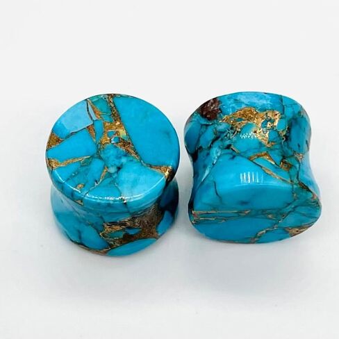 Natural American Copper Turquoise Gemstone Double Flared Ear Plugs | Handmade Stone Body Jewelry | Organic Gauges for Stretched Ears | Healing Crystal Plug Set – By BodyJewels009 in Kuwait