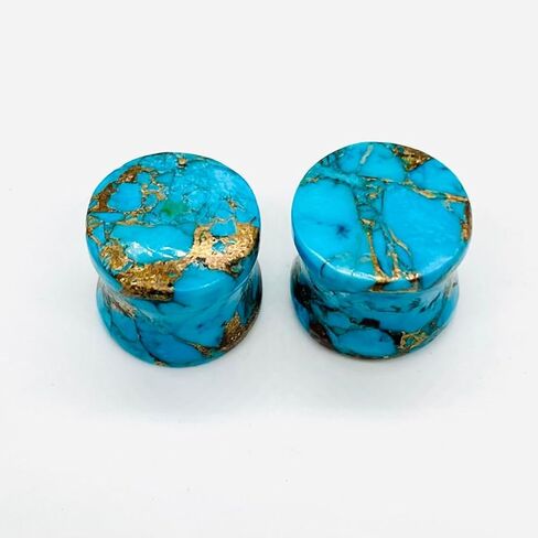 Natural American Copper Turquoise Gemstone Double Flared Ear Plugs | Handmade Stone Body Jewelry | Organic Gauges for Stretched Ears | Healing Crystal Plug Set – By BodyJewels009 in Kuwait