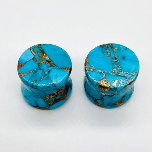 Natural American Copper Turquoise Gemstone Double Flared Ear Plugs | Handmade Stone Body Jewelry | Organic Gauges for Stretched Ears | Healing Crystal Plug Set – By BodyJewels009 in Kuwait