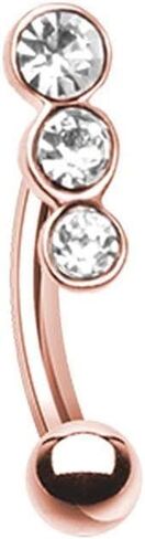 Rose Gold Triple Linear Gem Curved Barbell Eyebrow Ring in Saudi Arabia