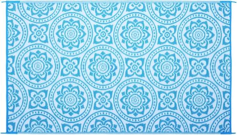 أنيق للتخييم 255083 5 أقدام × 8 أقدام بساط قابل للعكس، سجادة من القش البلاستيكي، سجادة أرضية كبيرة للأماكن الخارجية، عربة سكن متنقلة، فناء خلفي، نزهة، شاطئ، تخييم - حصيرة أوراق الشجر (فيروزي/أبيض) in Kuwait