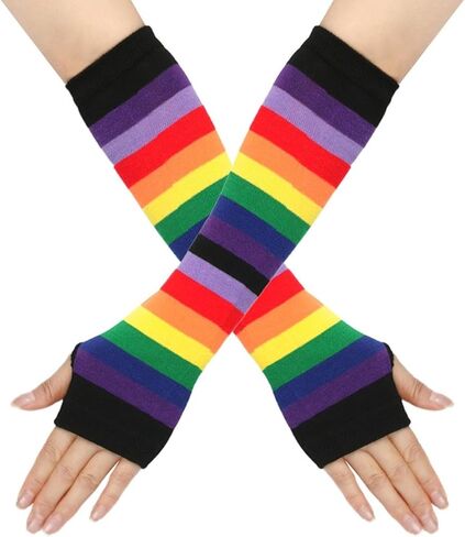1 Set Womens Rainbow Socks Striped Knee High Socks Arm Warmer Fingerless Gloves Set in Saudi Arabia