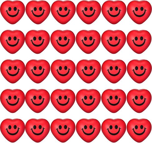30 Pieces Heart Stress Balls, Smile Funny Face Stress Balls, Mini Foam Ball, Stress Relief Smile Balls for School Carnival Reward, Valentine Party Bag Gift Fillers (Red) in Saudi Arabia