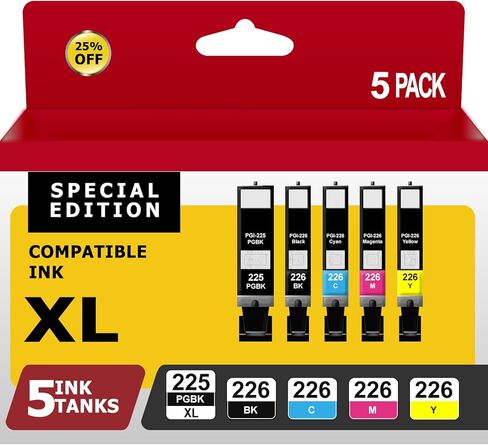 225 226 Ink Cartridges Compatible for Canon PGI-225XL CLI-226XL Works with Canon PIXMA MG5320 MX882 MG5220 MG6120 Printers (2PGBK, 2Black, 2Cyan, 2Magenta, 2Yellow, 10 Pack) in Kuwait