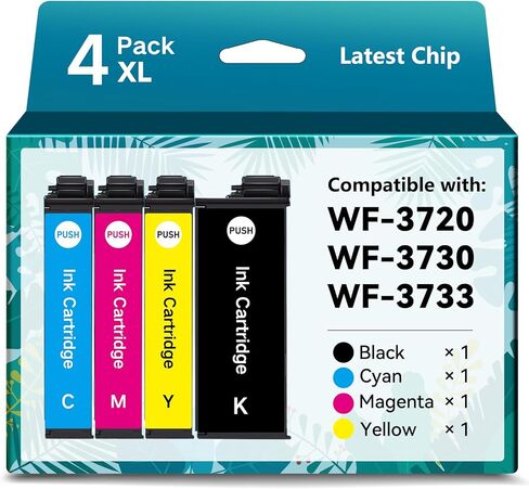 خراطيش الحبر المعاد تصنيعها لحزمة خرطوشة الحبر Epson 702 Combo Pack 702XL خراطيش الحبر لطابعة Epson Workforce Pro WF-3720 WF-3730 WF-3733 (4 عبوات) in Kuwait