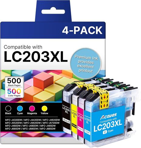 LC203 Ink Cartridges for Brothers Printer Replacement for Brother LC201 Ink Cartridges LC203XL LC201XL Work with MFC-J480DW MFC-J485DW MFC-J885DW MFC-J880DW Printers (Black Color, 4 Pack) in Kuwait