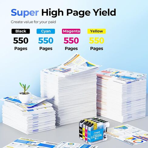 LC203 Ink Cartridges for Brothers Printer Replacement for Brother LC201 Ink Cartridges LC203XL LC201XL Work with MFC-J480DW MFC-J485DW MFC-J885DW MFC-J880DW Printers (Black Color, 4 Pack) in Kuwait