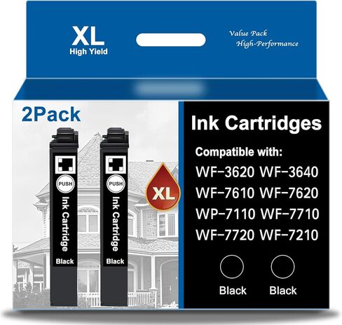 Remanufactured 252XL Ink Cartridges Replacement for Epson 252 Ink Cartridges Black ink Cartridge work with Workforce WF-3640 WF-7610 WF-7620 WF-7710 WF-7720 WF-3630 WF-3620 Workforce 3740 Ink(2 Pack) in Kuwait