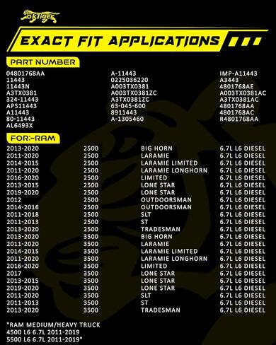 Oktiger 6.7L L6 Diesel Upgraded Alternator for Ram 2500 3500 2011-2020 6.7L L6 Diesel, Fit for Ram 2011 2012 2013 2014 2015 2016 2017 2018 2019 2020, 12V 180A CW 8-Groove Clutch Pulley, OE 04801768AA in Kuwait