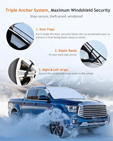 Tecoom Automotive Windshield Snow Cover for Ice, 4-Layer Windshield Protection in Winter, Waterproof Auto Window Sun Shield, Portable All Weather Frost Guard Shield Universal for Car SUV Van 68.5"x47" in Kuwait