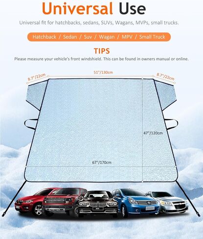 Tecoom Automotive Windshield Snow Cover for Ice, 4-Layer Windshield Protection in Winter, Waterproof Auto Window Sun Shield, Portable All Weather Frost Guard Shield Universal for Car SUV Van 68.5"x47" in Kuwait