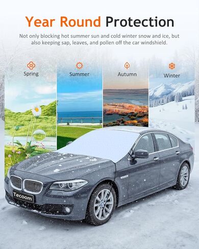 Tecoom Automotive Windshield Snow Cover for Ice, 4-Layer Windshield Protection in Winter, Waterproof Auto Window Sun Shield, Portable All Weather Frost Guard Shield Universal for Car SUV Van 68.5"x47" in Kuwait