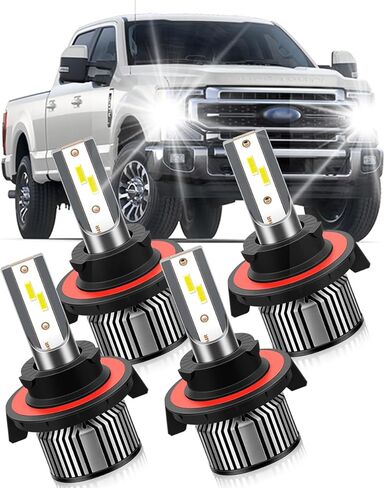 مصابيح LED الأمامية متوافقة مع Ford F250 F350 F450 Super Duty 2005-2022، 9008/H13 شعاع مزدوج مرتفع ومنخفض، 6000K أبيض مع مروحة تبريد، 4 قطع in Kuwait