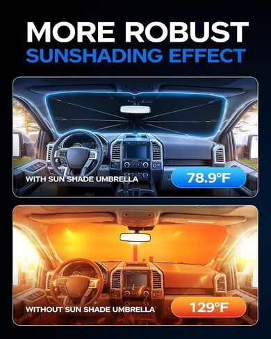 2025 Windshield Sun Shade Frame with Thickened Fast Cooling, Emergency Window Breaker, 99% UV Blocking Protects Car from Sun and Heat Damage, Adjustable Bendable Design for SUV/Sedan/(57" L x 32" W) in Kuwait