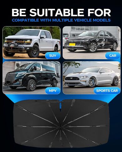 2025 Windshield Sun Shade Frame with Thickened Fast Cooling, Emergency Window Breaker, 99% UV Blocking Protects Car from Sun and Heat Damage, Adjustable Bendable Design for SUV/Sedan/(57" L x 32" W) in Kuwait