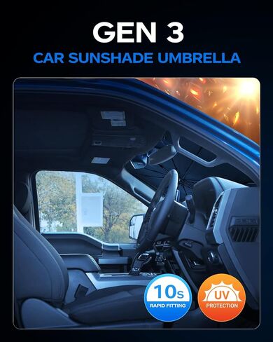 2025 Windshield Sun Shade Frame with Thickened Fast Cooling, Emergency Window Breaker, 99% UV Blocking Protects Car from Sun and Heat Damage, Adjustable Bendable Design for SUV/Sedan/(57" L x 32" W) in Kuwait