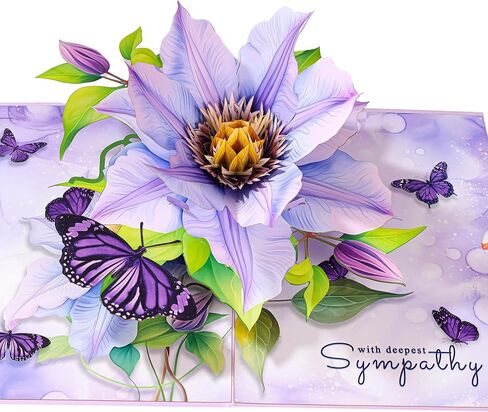 بطاقة التعاطف المنبثقة - بطاقة تعزية فراشات ثلاثية الأبعاد، مع أعمق التعاطف، آسف لفقدانك لفقدان أحد أفراد أسرتك، هدية أنيقة للتفكير فيك، 6 × 8 بوصة، تتضمن مظروفًا in Kuwait