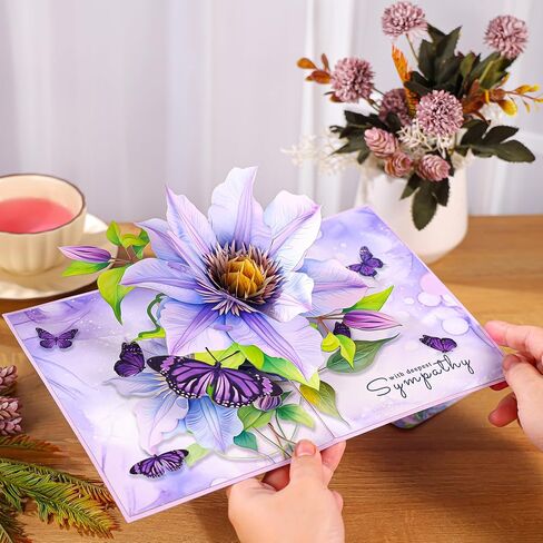 بطاقة التعاطف المنبثقة - بطاقة تعزية فراشات ثلاثية الأبعاد، مع أعمق التعاطف، آسف لفقدانك لفقدان أحد أفراد أسرتك، هدية أنيقة للتفكير فيك، 6 × 8 بوصة، تتضمن مظروفًا in Kuwait