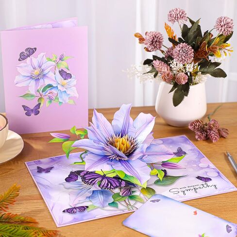 بطاقة التعاطف المنبثقة - بطاقة تعزية فراشات ثلاثية الأبعاد، مع أعمق التعاطف، آسف لفقدانك لفقدان أحد أفراد أسرتك، هدية أنيقة للتفكير فيك، 6 × 8 بوصة، تتضمن مظروفًا in Kuwait