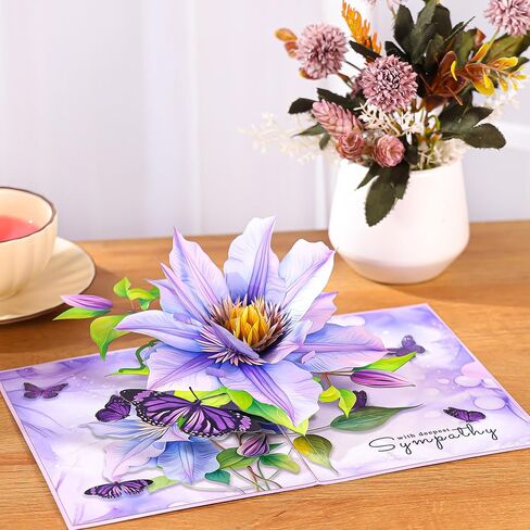 بطاقة التعاطف المنبثقة - بطاقة تعزية فراشات ثلاثية الأبعاد، مع أعمق التعاطف، آسف لفقدانك لفقدان أحد أفراد أسرتك، هدية أنيقة للتفكير فيك، 6 × 8 بوصة، تتضمن مظروفًا in Kuwait