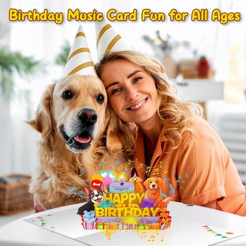 Dog Birthday Cards Pop Up 3D Cake - Music & Blow Out Candle Light, Dog Lover Greeting Card, Funny Cute Puppy Birthday Card Gifts for Men, Women, Boys, Girls, Dad, Mom, Friends, Husband, Wife in Kuwait